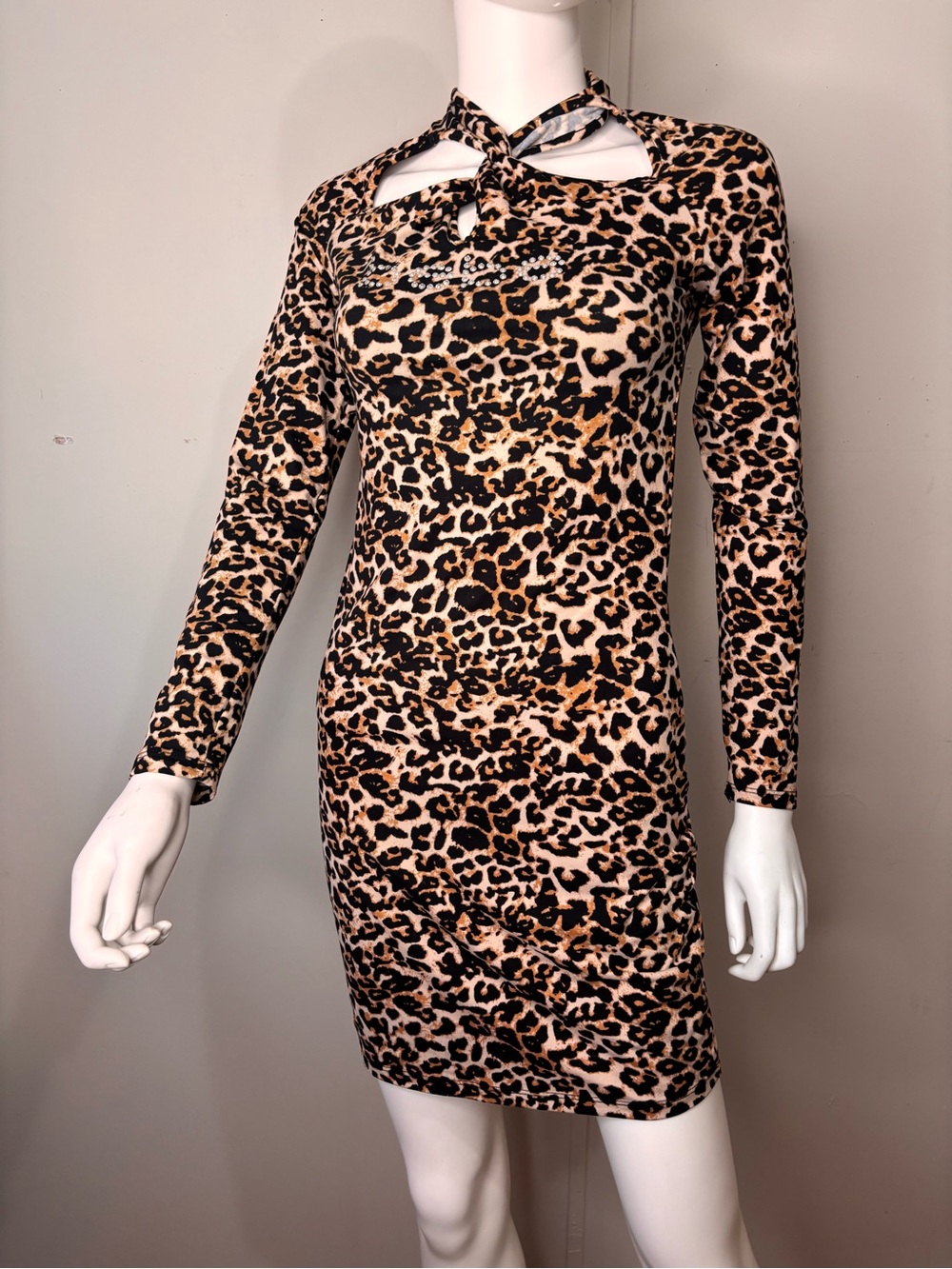bebe Leopard Print Mini Dress - Tan & Black